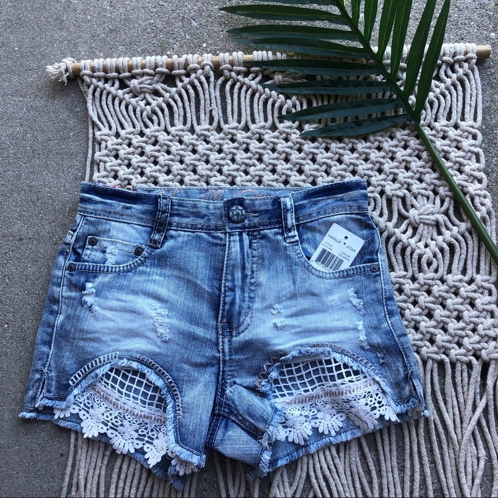 New Vanilla Star Distressed High Rise Jean Shorts Size 0